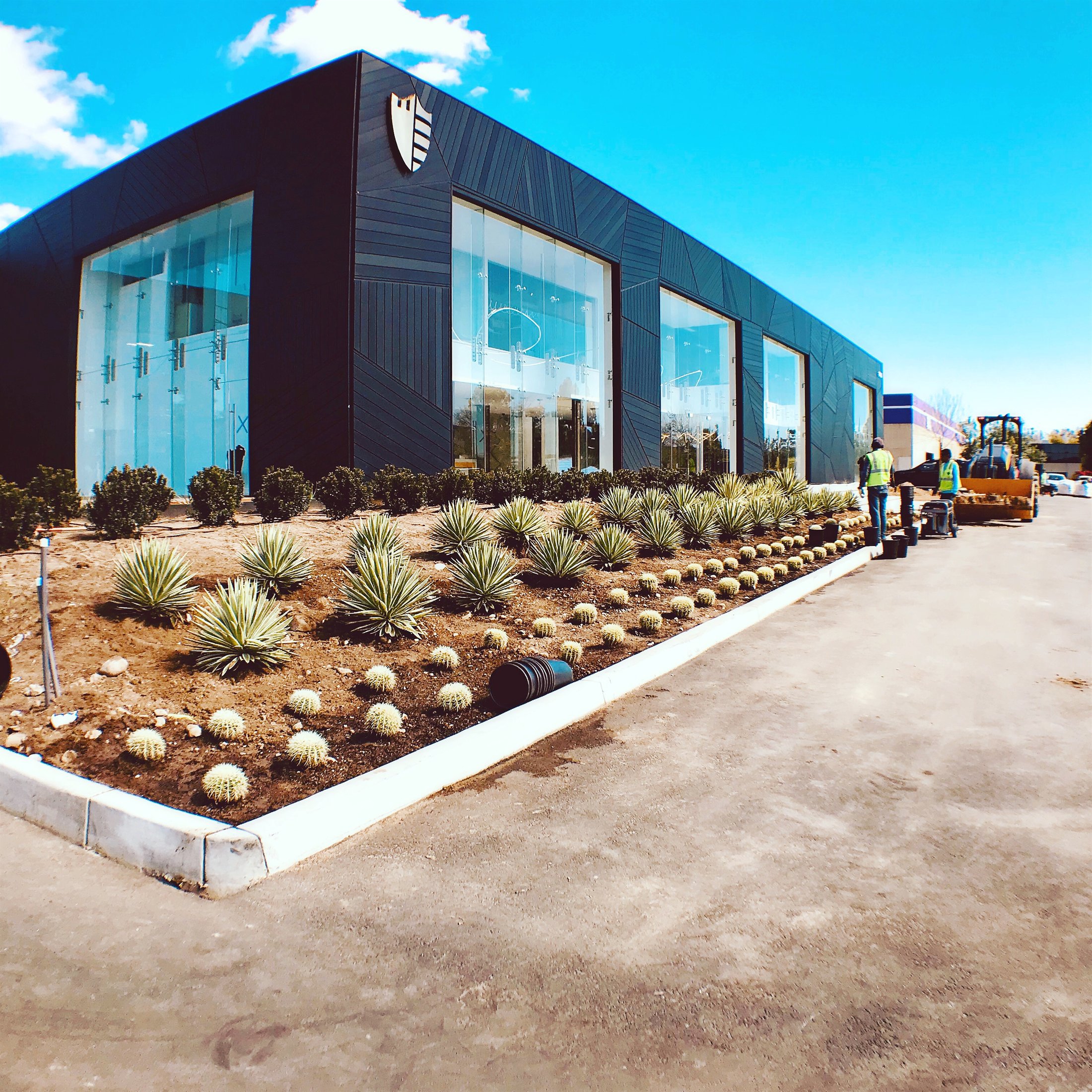 Landscaped corner of the completed commercial exterior renovation