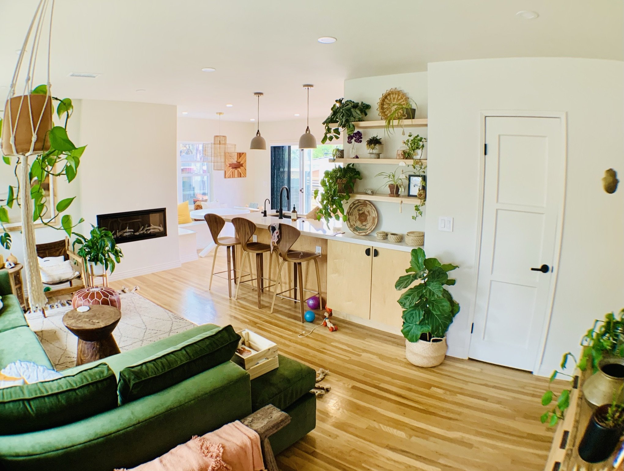 Finished living and dining space connected to the remodeled kitchen