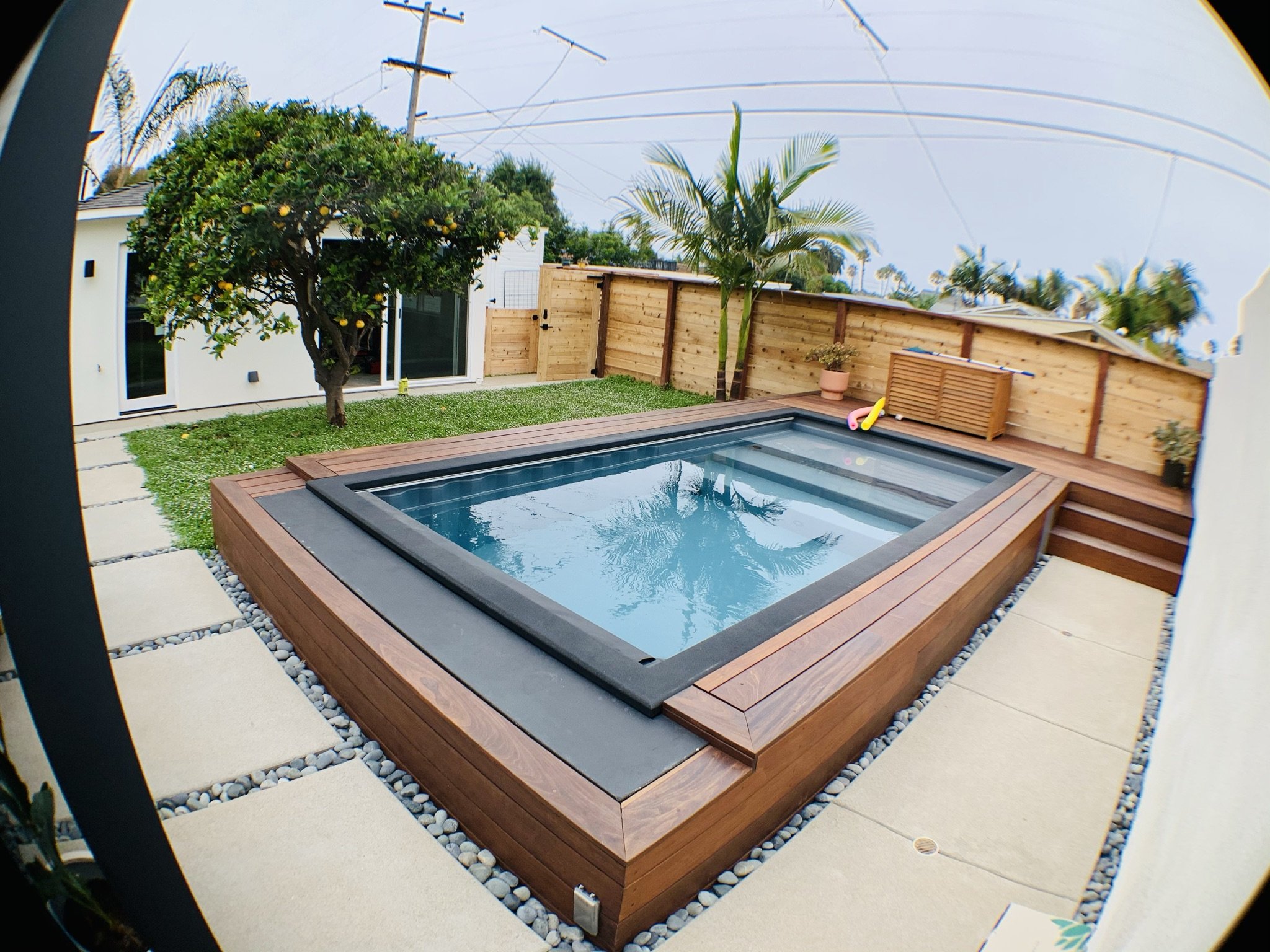 Close view of the completed raised spa and deck edge