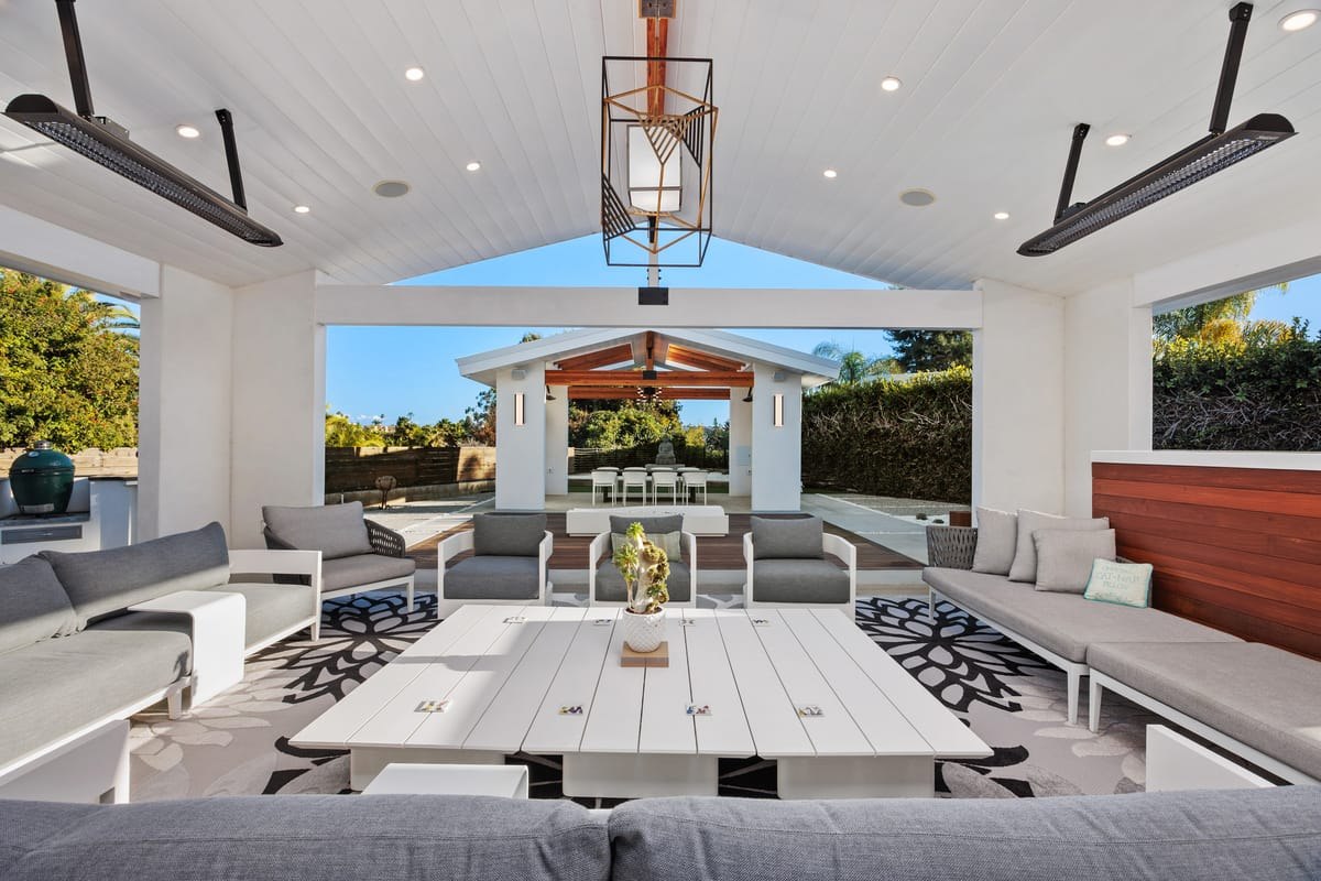 Covered outdoor pavilion and seating area built as part of the Omori indoor-outdoor remodel