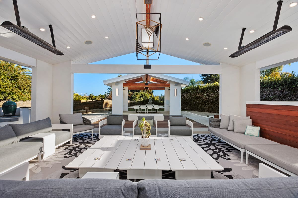 Custom covered outdoor living pavilion at the Estrella remodel